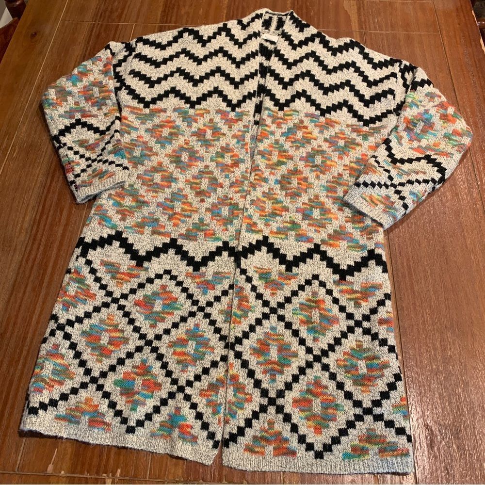 Debut Women’s Aztec Sweater Cardigan Long Open Front Duster M